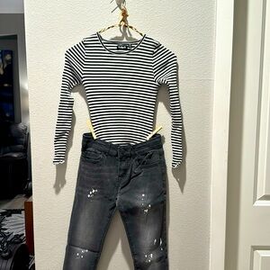 Brand New Kid Pik Black Skinny Jeans and Striped Too Girls Size 10